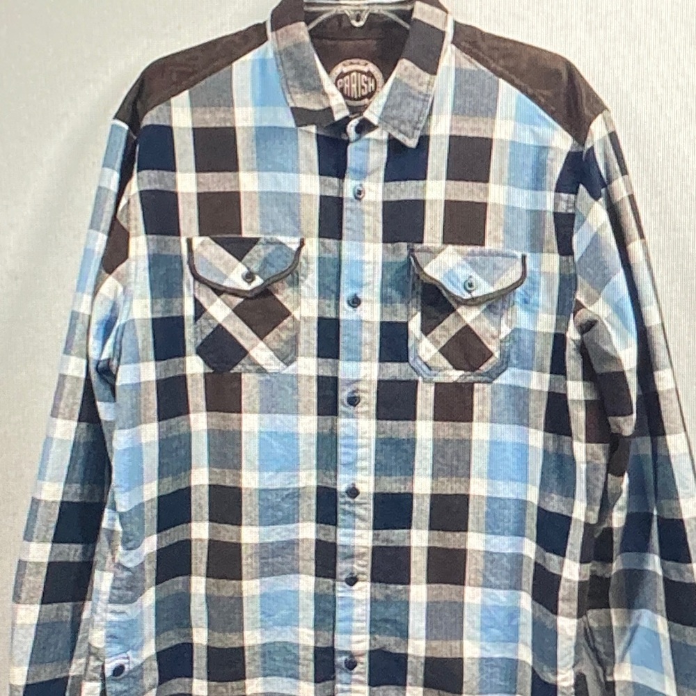 Aris Men's Blue and Black Plaid Shirt
